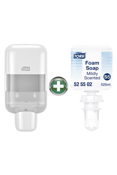 Mulpex Tork Mini S5 Soap and Disinfectant Dispenser White 565200 + Foam Soap ...