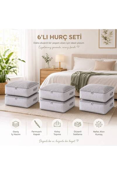 MAZALAYN HOME 6 LI ADET CİZGİLİ BAZA ALTI BÜYÜK BOY HURÇ