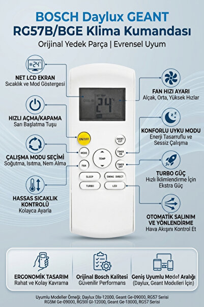 yonextt BOSCH Daylux GEANT RG57B/BGE Klima Kumandası