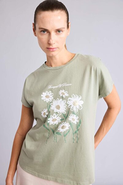 DeFacto Crew Neck Floral Short Sleeve T-Shirt H1185Ax26Au