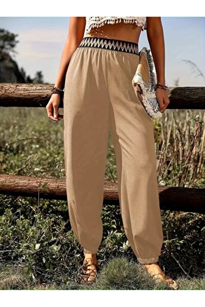 Şeker Portakalım Women's High Waist Pera Pants with Elastic Waistband and Dra...