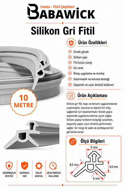 BABAWİCK Silikon Fitil Gri Renk Conta Dayanıklı Tamir Fitili 10 Metre