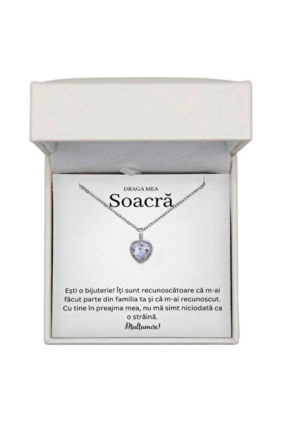 The Jewel Heart Colier Lumiere Argintiu, Pandantiv Inima cu Zirconiu, Cadou p...