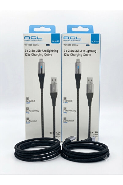ACL Aura Akse USB to Lightning 1.2 Metre 12W 2.4A Örgülü Hızlı Şarj Kablosu -...