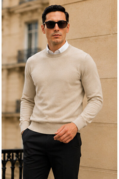 comstar Men's Winter Casual Crew Neck Cream Sweater