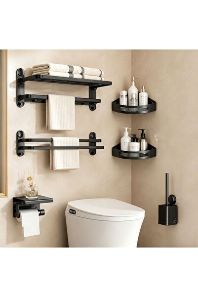 idei Set accesorii de baie din aluminiu, 6 bucăți, suport prosop, raft colțar...