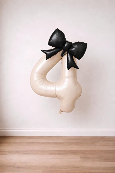 Patladı Gitti Black Bow & Cream 4 Number Foil Balloon Set