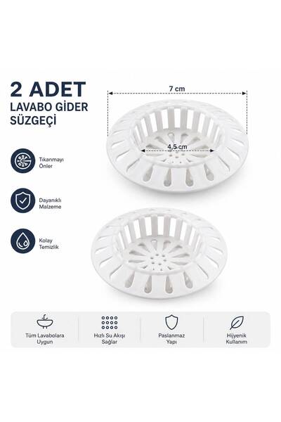 bimbambom Plastik Lavabo Gider Süzgeci, 2 Adet Mutfak Evye Gider Filtresi Saç...