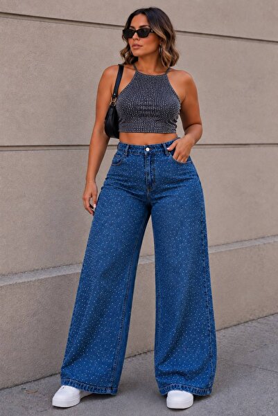 nd jeans Mărimea 44-52, cu pietre decorative, Lycra elastică, pantaloni din d...