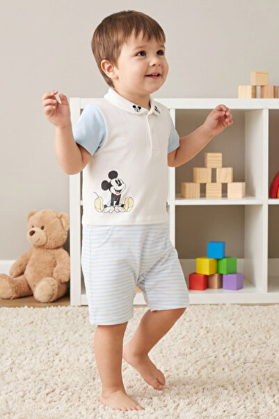 R&B Mickey Mouse Print Rompers with Short Sleeves
