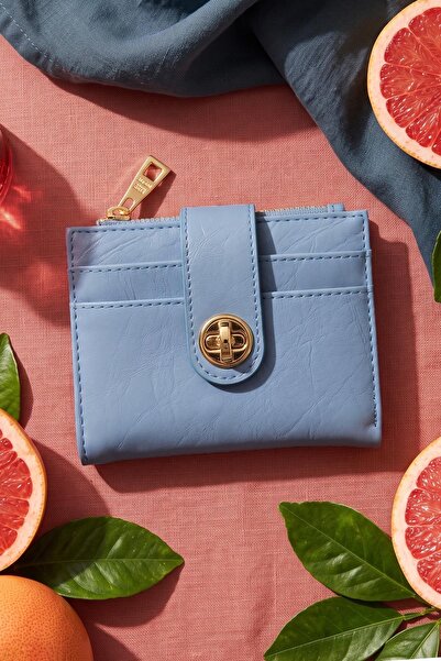 InStyle Blue Wallet with Gold Lock Closure