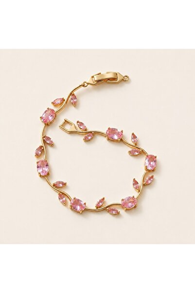 X-Lady Accessories Altın Renk Pembe Renkli Zirkon Taşlı Lale Çelik Bileklik -...
