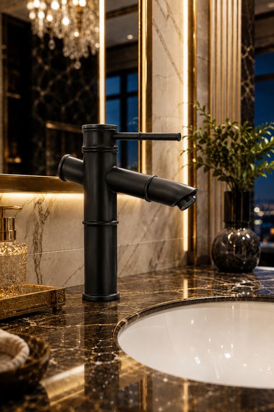 CEKO ARMATÜR Bambu Siyah Sabit Lavabo Bataryası | Premium Model | Lüks Vintag...