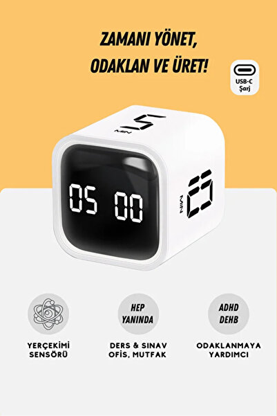 Akıllı Küp Flip Timer - Pomodoro Ders Çalışma, Odaklanma ve Antrenman Kronometresi