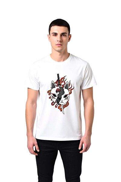 PayBuy Ανδρικό μπλουζάκι με στάμπα Cat Skull Motif Line Art Design Άνετη εφαρ...