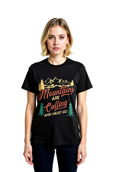 PayBuy Women's Mountain Themed Printed T-Shirt Retro Lettering Style Adventur...