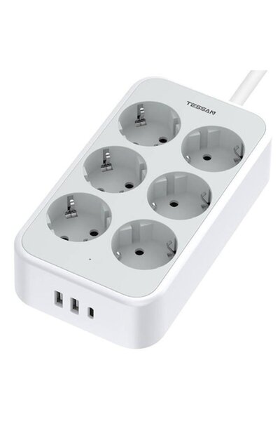 TESSAN TS-PS02DE Πολύπριζο, με διακόπτη, 6 πρίζες, 2xUSB-A, 1xUSB-C PD 20W, 2...