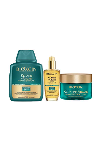 Bioxcin Keratin ve Argan Onarıcı Saç Bakım Seti Şampuan 300 ml + Saç Bakım Ma...