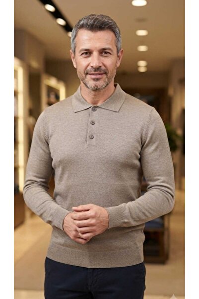 güncüoğlu Wool Polo Neck Pocketless Thin Wool Knitwear Men's Sweater