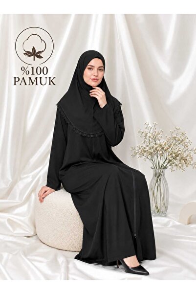 Defkay 100% Cotton Fabric Hijab Zipper Women's Prayer Dress