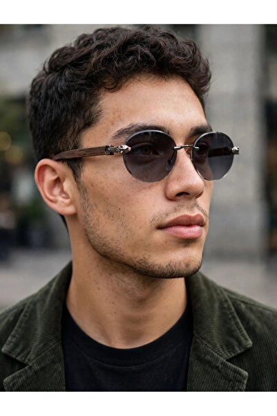 Generic Brand Oval Glasses Dark Gray - Wood and Leopard