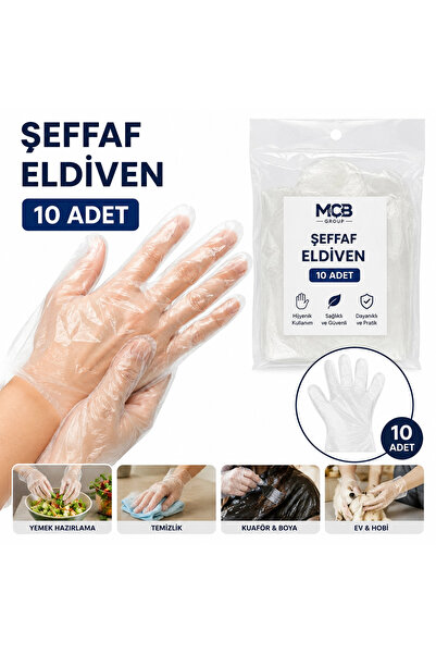 Mçb Group Şeffaf Eldiven 10 Adet Tek Kullanımlık Hijyenik Muayene Gıda Temizlik Eldiveni