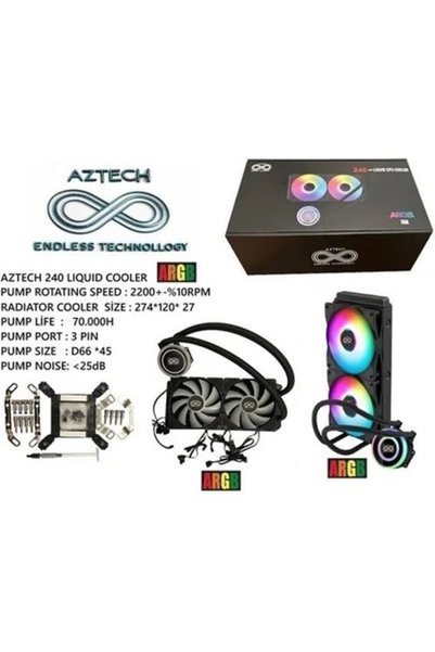 Aztech LIQUID COOLING AZ240-1B (intel-Amd Destekli) ARGB LED 240MM SIVI SOĞUTMA SISTEMI