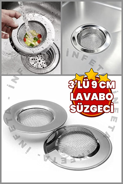 İnfeta 3 Pieces 9 cm Stainless Steel Sink Strainer - Sink Strainer - Drain Fi...