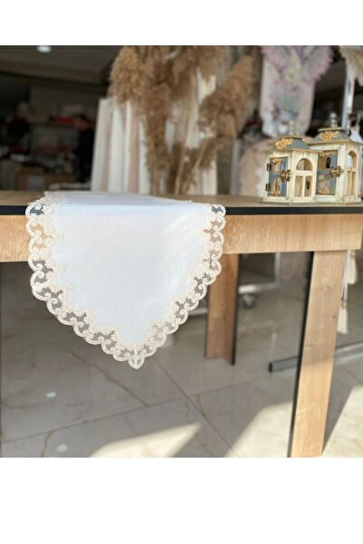 Ceki Home غطاء طاولة قهوة بتفاصيل دانتيل فرنسي من لالي كريم، مقاس 40x145 سم، ...