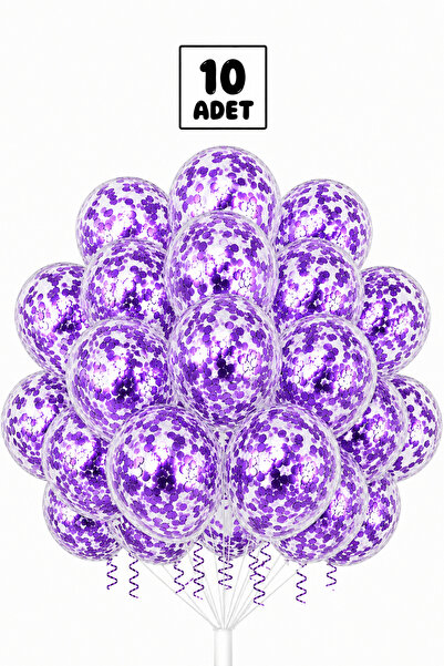 Balonsan Purple Sequin Transparent Balloon Bundle 10 Pieces