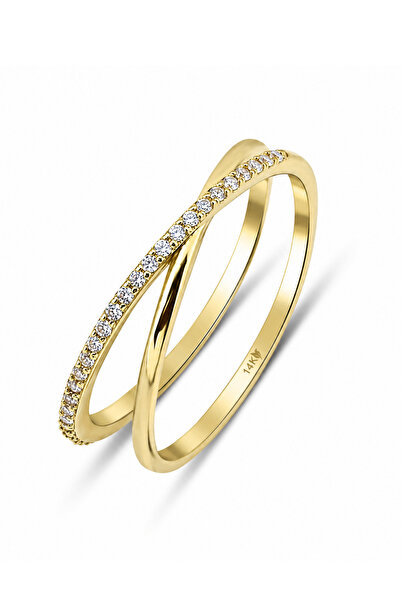 KAIROS JEWELRY 14 Ayar Altın Çift Sıra Çapraz Yüzük