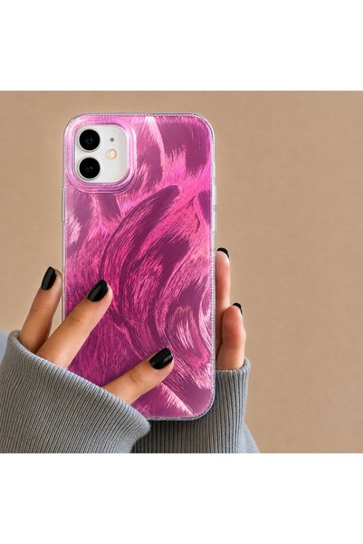 EDELFU متوافق مع iPhone 11 - غطاء حماية لامع بنمط ريشة أورا (وردي)، (مطبوع من...