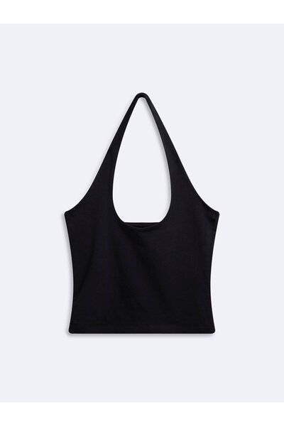 Ltb Halter Neck Crop Black Tank Top