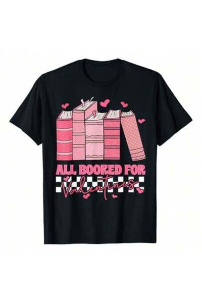 NOURAM Reading Teacher Valentine's Day All Booked Valentines T-Shirt, 220g Pu...