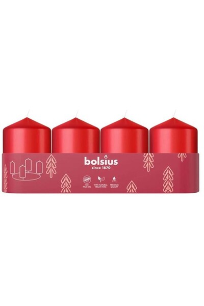 Bolsius Set 2 x 4 Lumanare Stalp, 60 x 40 mm, 7 Ore, Rosu,
