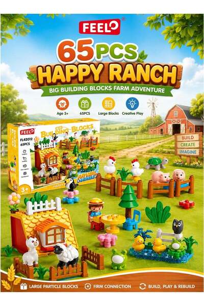 Feelo Happy Ranch FL42012 65-Piece Large Particle Building Blocks Farm Playse...