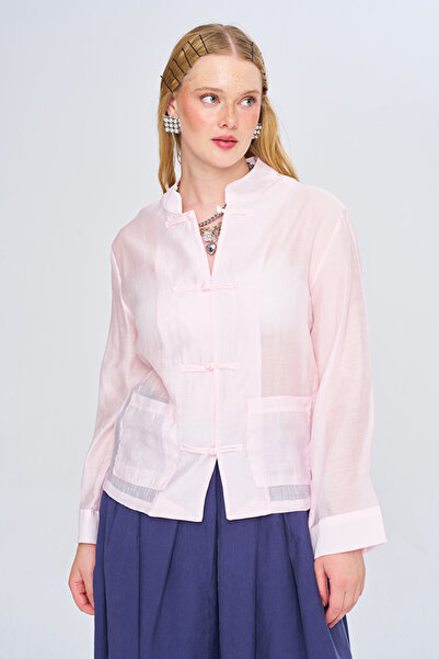 Orfeo Negro Women's Chinese Collar Rope Button Jacket Look Double Button Soli...