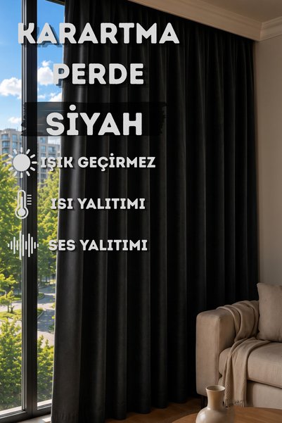 KENANAKDENİZ SİYAH Blackout Işık Geçirmez Karartma Fon Perde PİLESİZ Tek Kana...