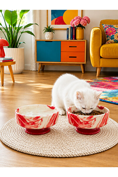 daiza home Mama Kabı Kedi ve Köpek Ayaklı 2 li Seramik Doğal Mama ve Su Kabı ...