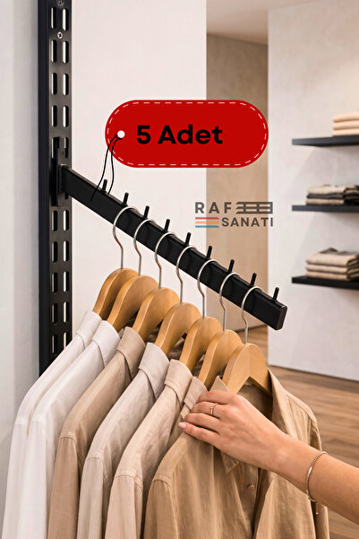 5 Adet - Konik Dikmeye Geçme Eğimli Baston Askı 40 cm - Mağaza Raf Askılık Aparatı Siyah