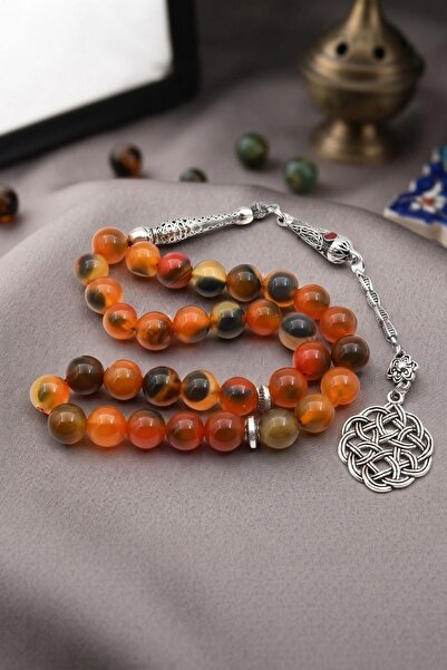 Prestige Natural Agate Stone 33-Piece Prayer Beads with Metal Tassel 10mm Sph...
