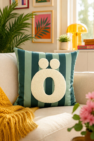 Pilloveland Punch Embroidered Throw Pillow Cover - 43*43 cm - Green Letter O ...