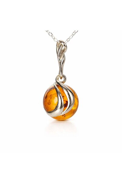 craftmystic 925 silver round necklace with natural amber - Solar energy and b...