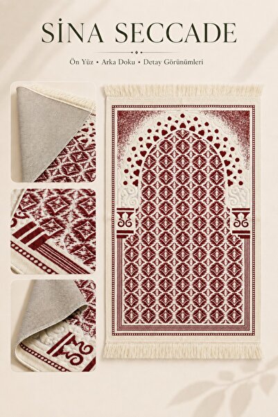 İlkbenaldim Red Sina Prayer Rug Lined with Velvet, Soft Textured, Hajj Umrah ...