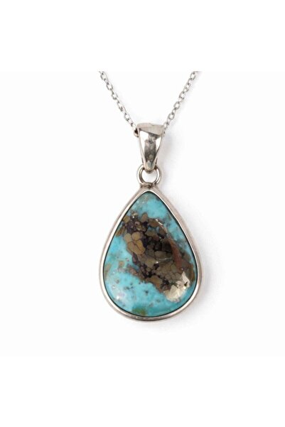 craftmystic 925 silver necklace with Turquoise and Pyrite teardrop – protecti...