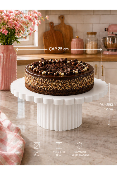 Cupcake Kek Pasta Ayaklı Stand Beyaz - Çap 25 CM - Yükseklik 12 CM