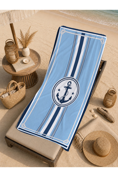 Evmila Sailor Blue Striped Anchor Emblem Classic Patterned 70X150 Beach Towel...
