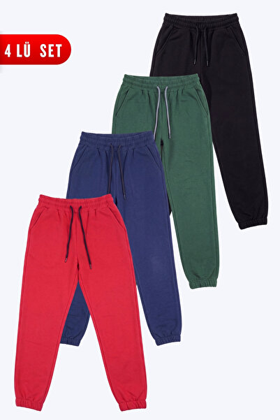 FYK KİDS 4-Pack Boys' Double Pocket Elastic Cuffed Straight Jogger Sweatpants