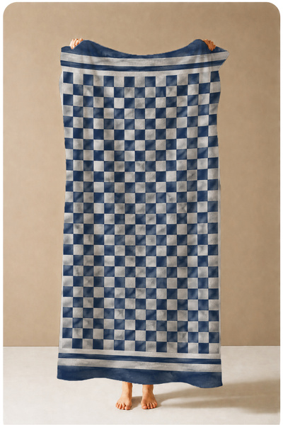 Evmila Retro Coffee Cream Checkered Patterned 70X150 Beach Towel - Digital Pr...