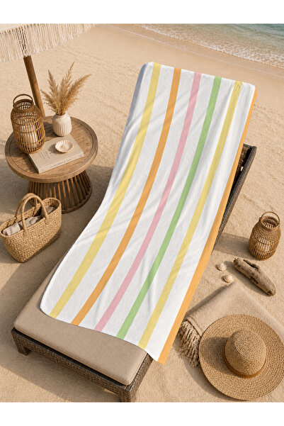 Evmila Galben pastel, roz, verde, cu model cu dungi verticale, 70x150, prosop...